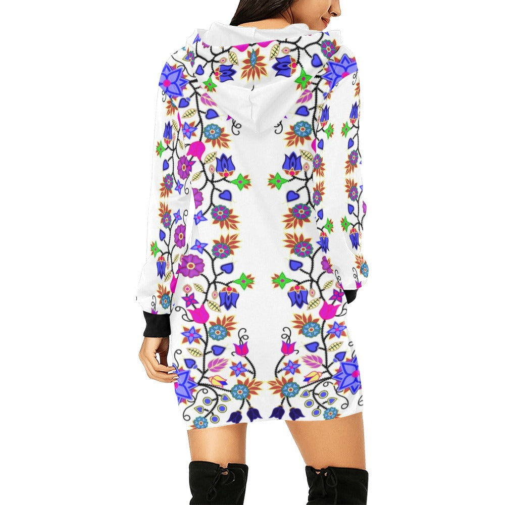 Floral Beadwork Seven Clans White Hoodie Dress
