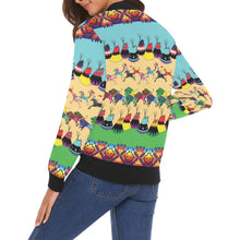 Load image into Gallery viewer, Horses and Buffalo Ledger Torquoise Bomber Jacket for Women
