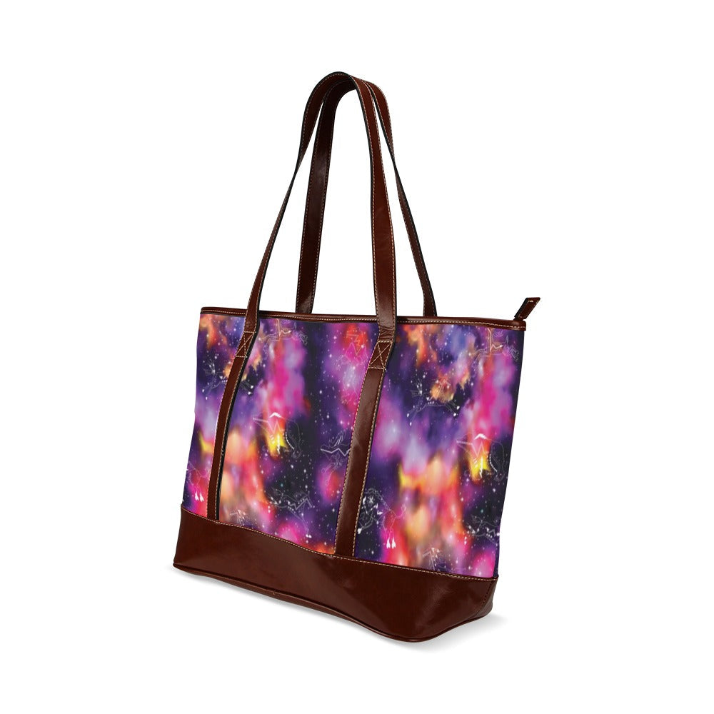 Animal Ancestors 9 Cosmic Swirl Purple and Red Tote Handbag