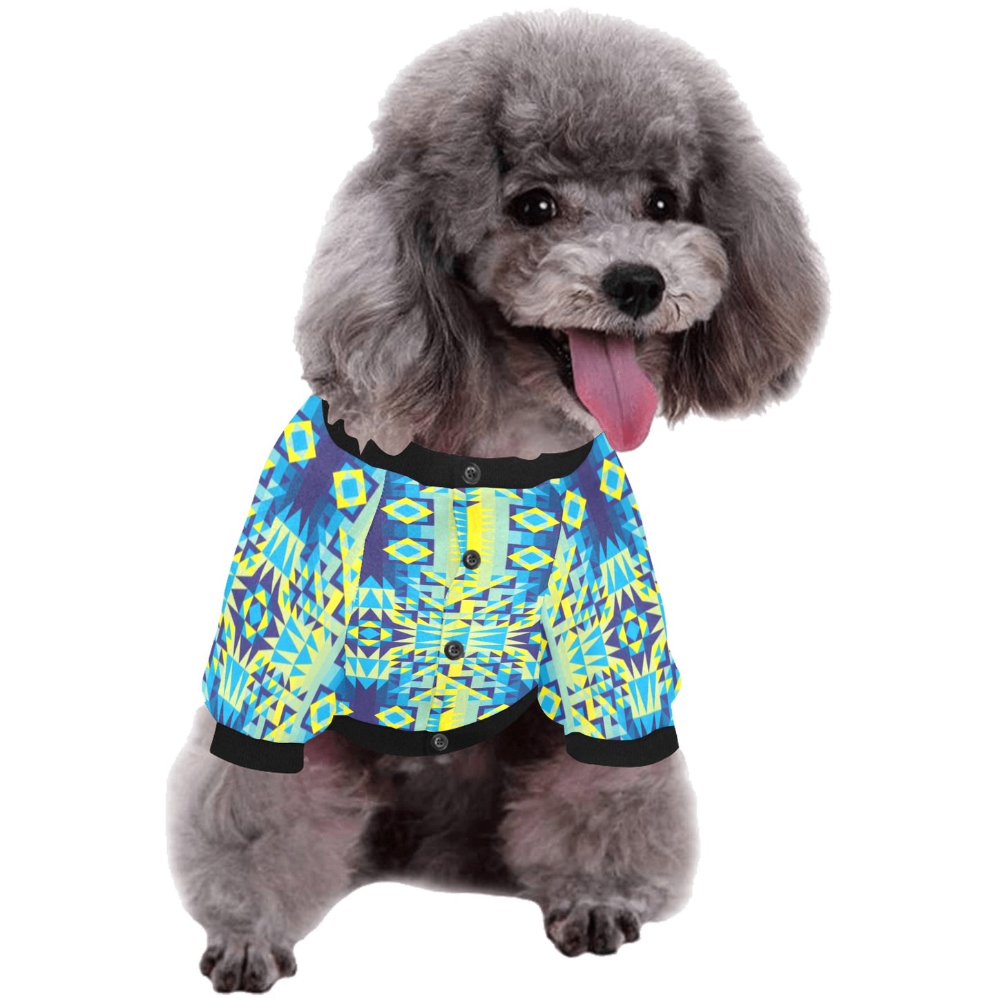 Kaleidoscope Jaune Bleu Pet Dog Round Neck Shirt