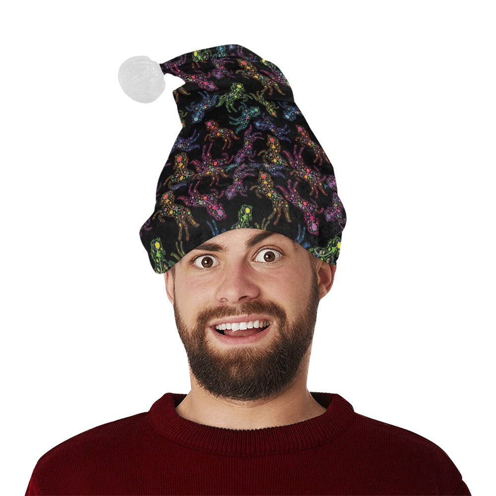 Neon Floral Horses Santa Hat