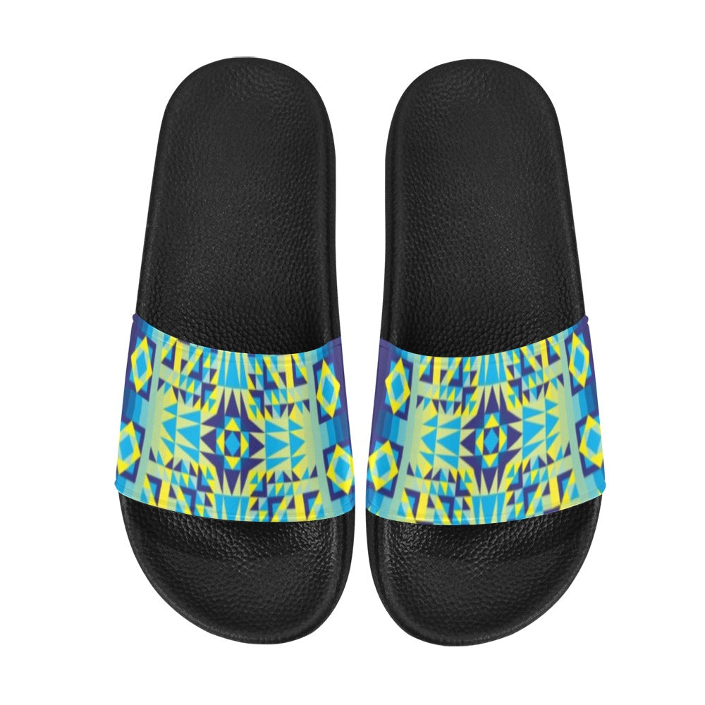 Kaleidoscope Jaune Bleu Men's Slide Sandals