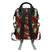 Load image into Gallery viewer, Hawk Feathers Fire and Turquoise Multi-Function Diaper Backpack/Diaper Bag
