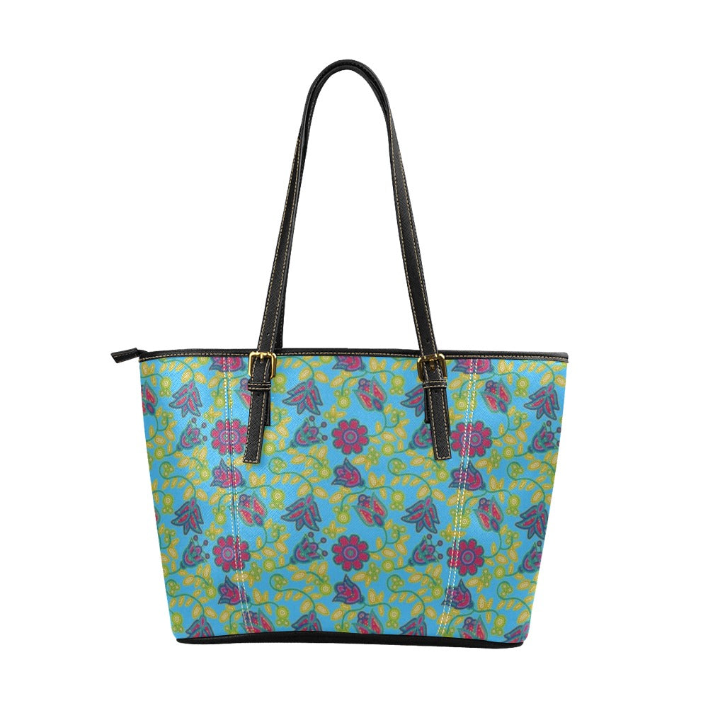 Beaded Nouveau Lime Leather Tote Bag