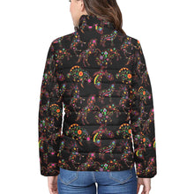 Load image into Gallery viewer, Neon Floral Animals Women&#39;s Stand Collar Padded Jacket
