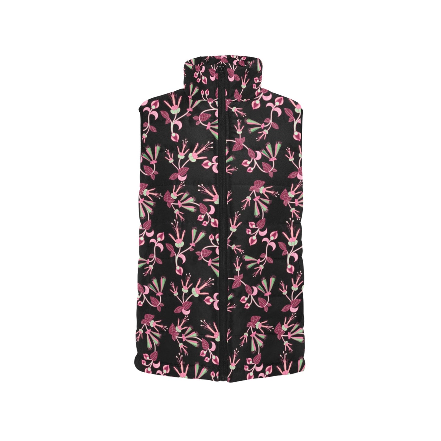 Floral Green Black Women's Padded Vest Jacket