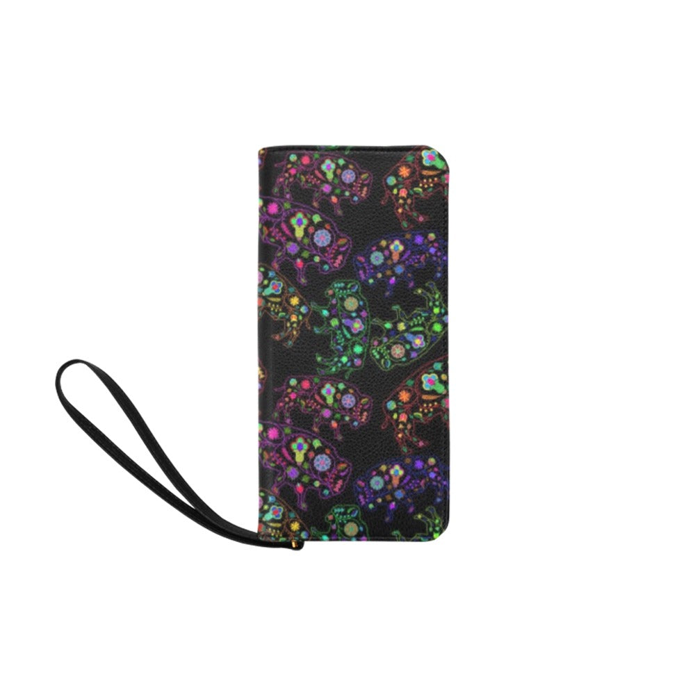 Neon Floral Buffalos Women's Clutch Purse