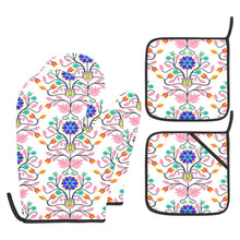 Load image into Gallery viewer, Floral Beadwork Four Clans White Oven Mitt &amp; Pot Holder
