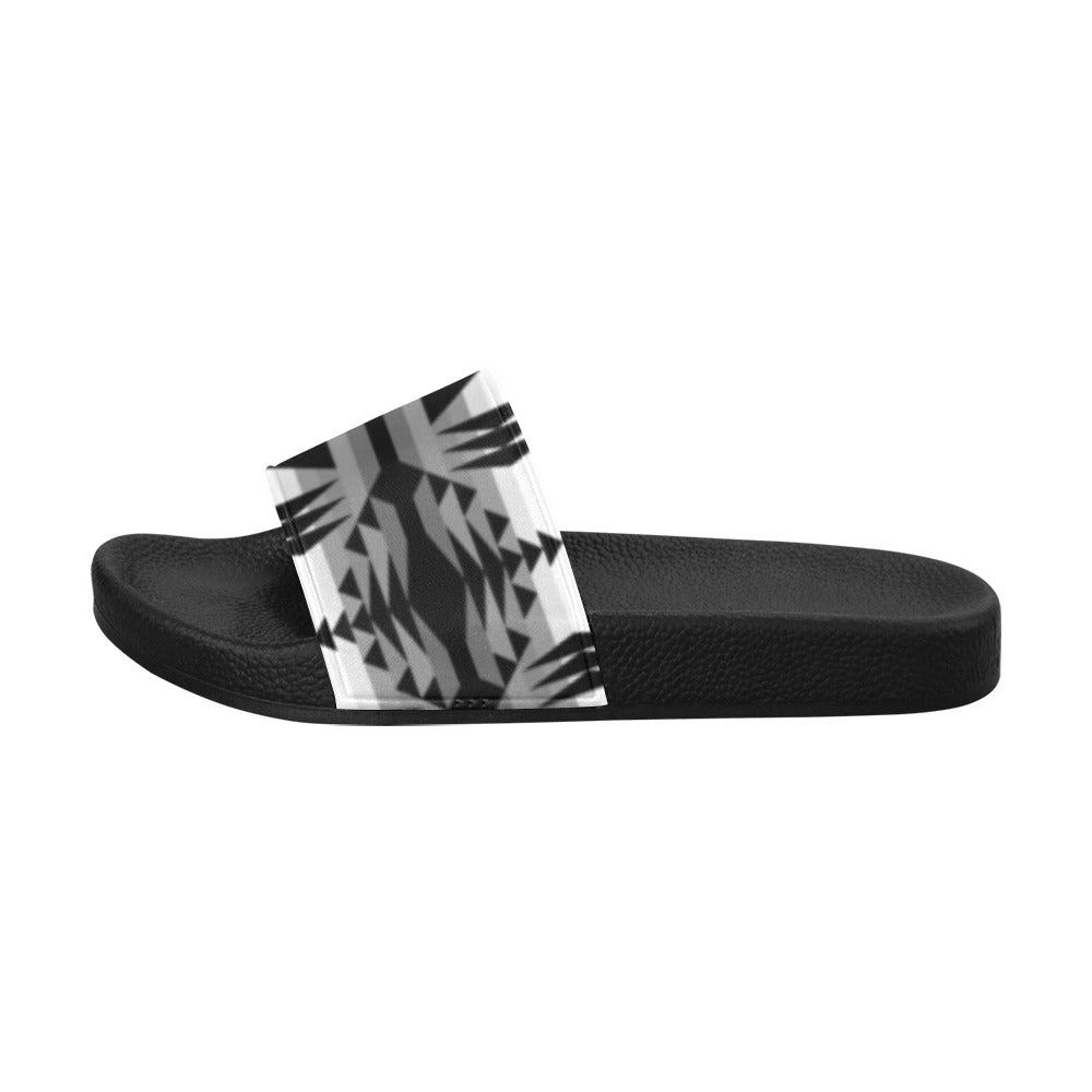Between the Mountains White and Black Slide Sandals