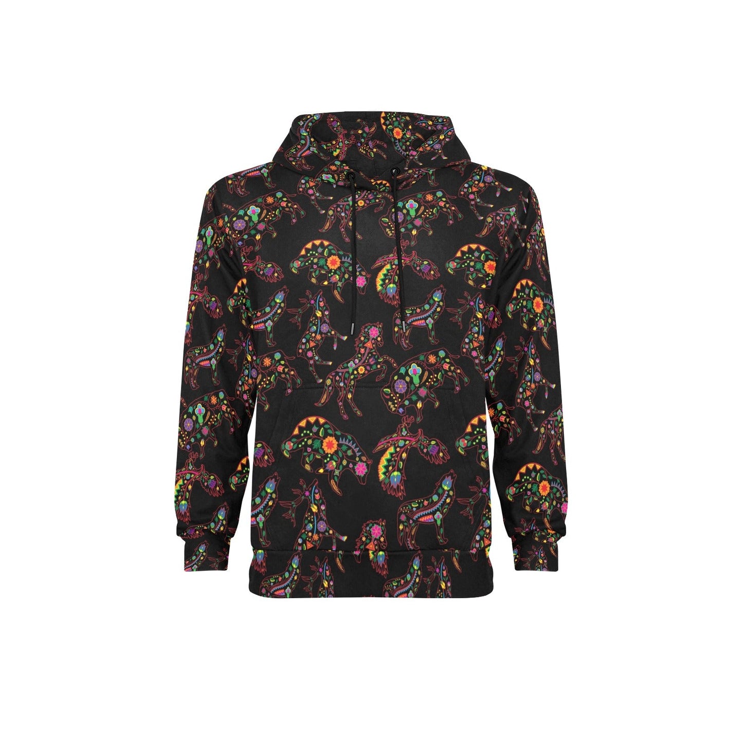 Neon Floral Animals Men's Long Sleeve Fleece Hoodie