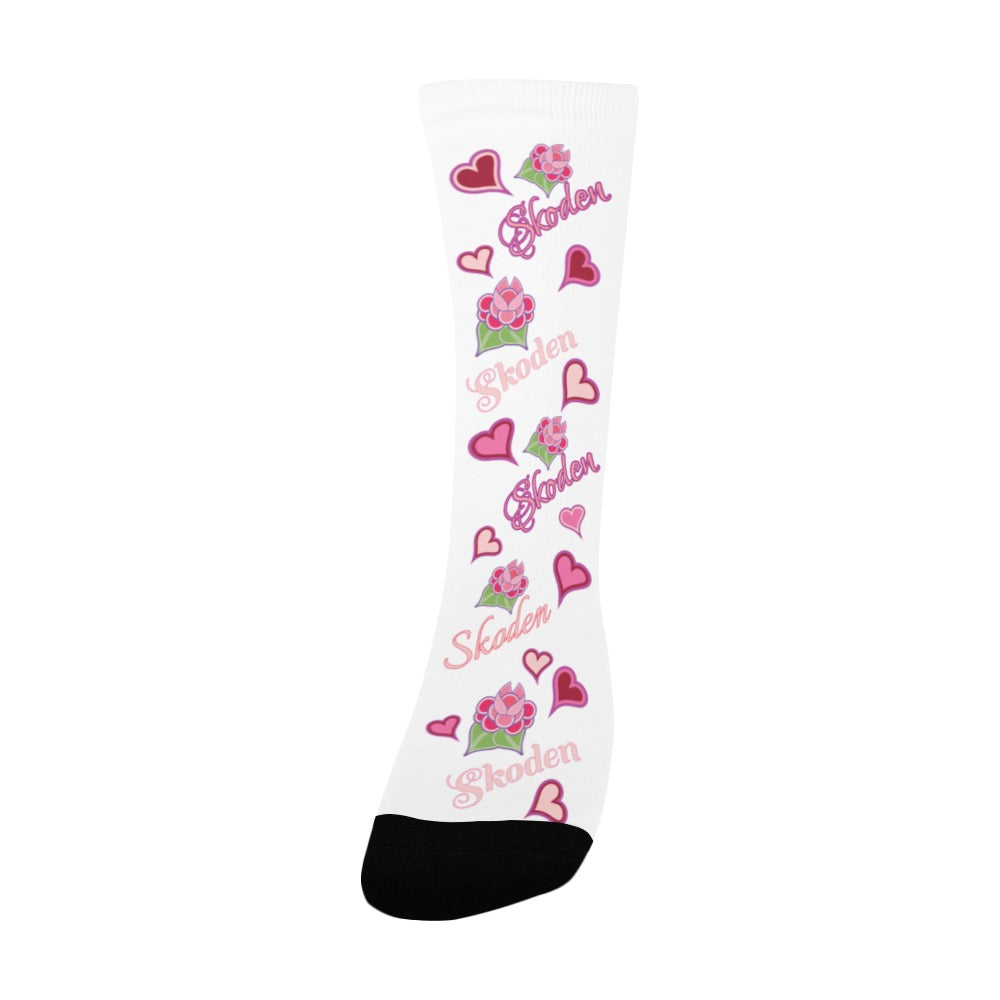 Ladies Skoden Floral Hearts White Women's Custom Socks