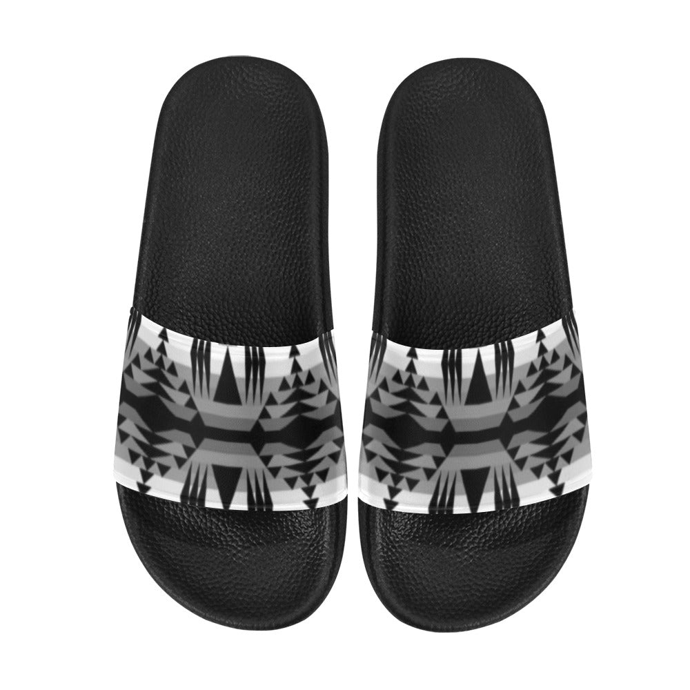 Between the Mountains White and Black Slide Sandals