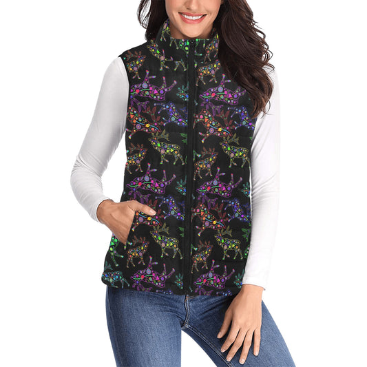 Neon Floral Elks Women's Padded Vest Jacket