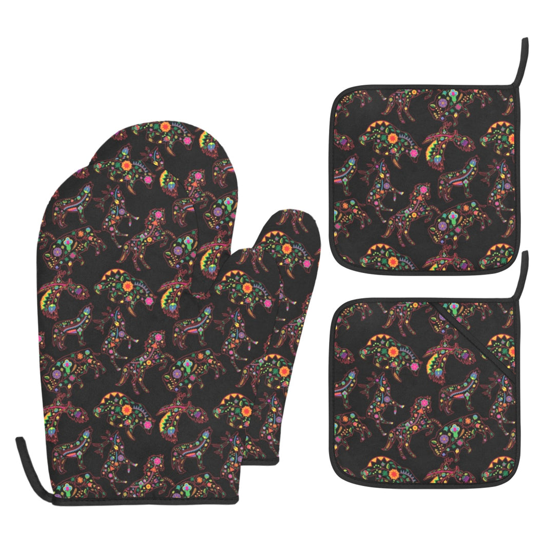 Neon Floral Animals Oven Mitt & Pot Holder