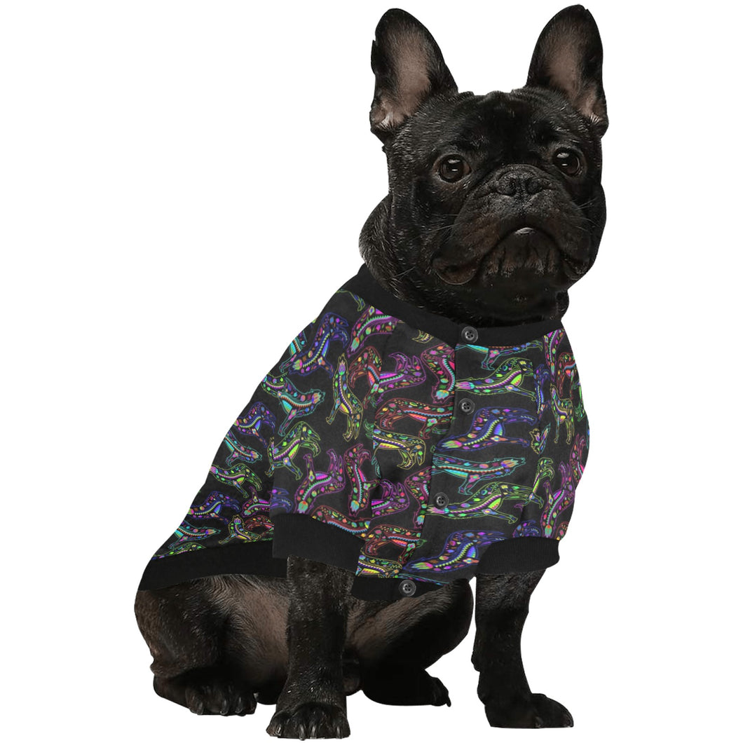 Neon Floral Wolves Pet Dog Round Neck Shirt