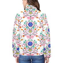 Load image into Gallery viewer, Floral Beadwork Four Clans White Women&#39;s Stand Collar Padded Jacket
