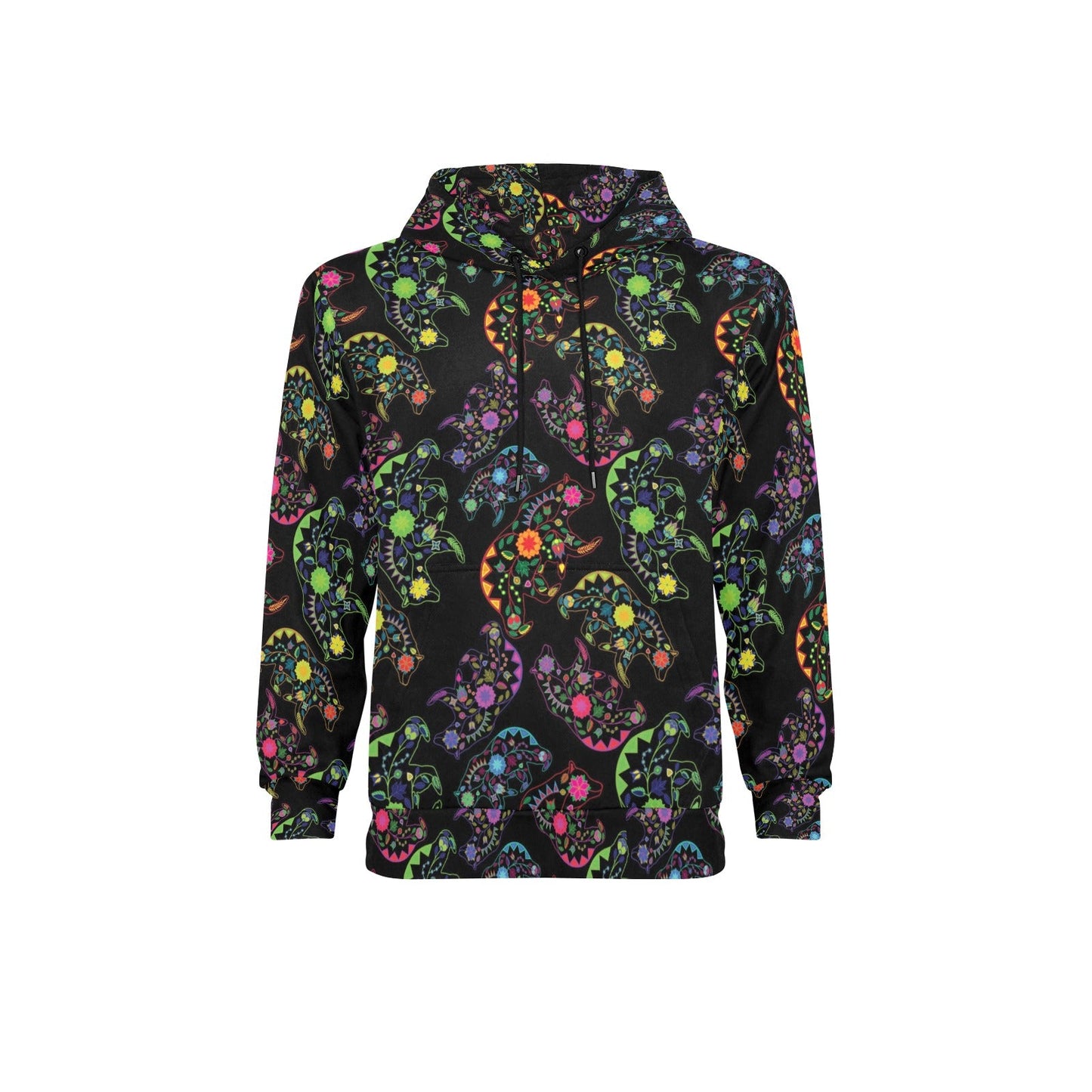 Neon Floral Bears Men's Long Sleeve Fleece Hoodie