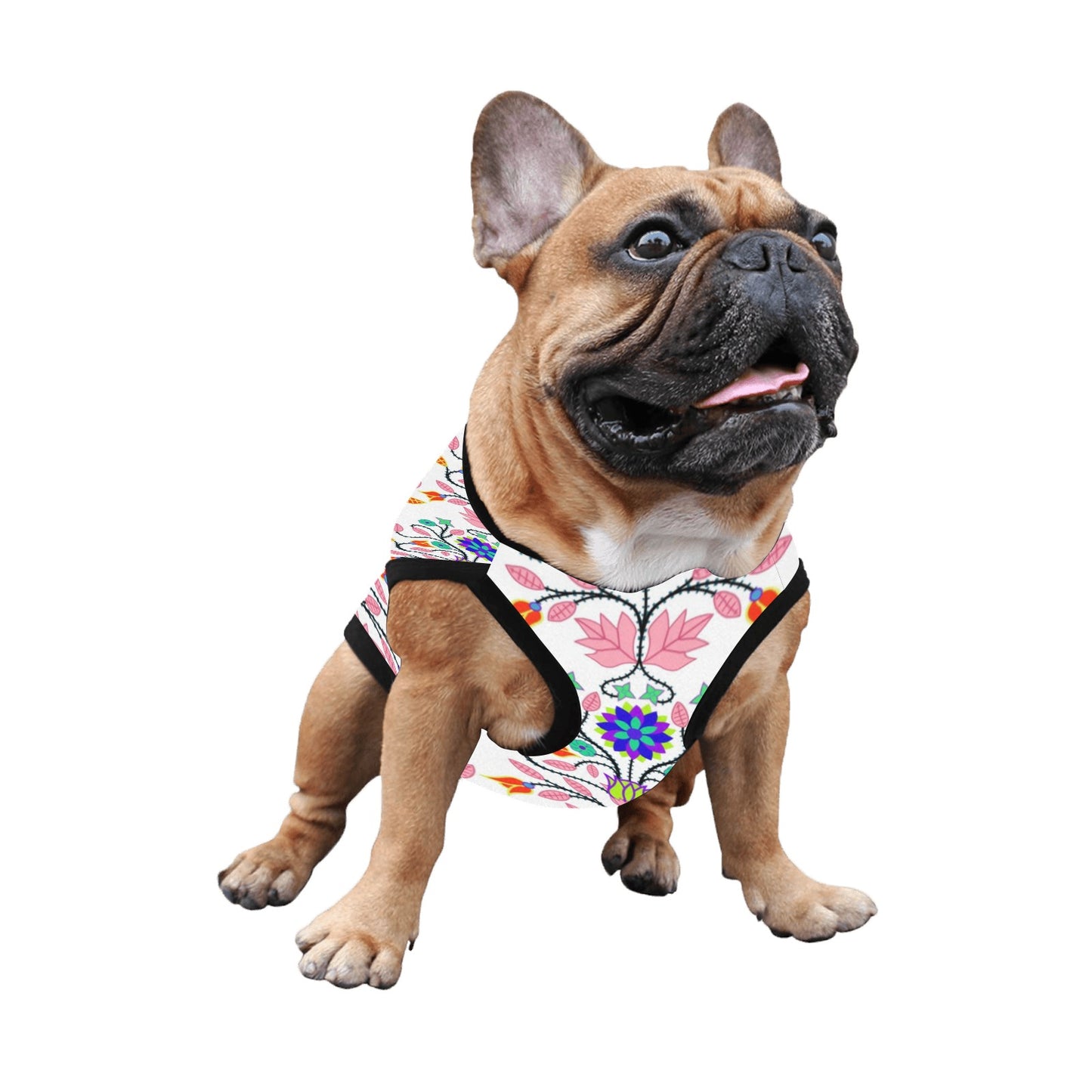 Floral Beadwork Four Clans White Pet Tank Top