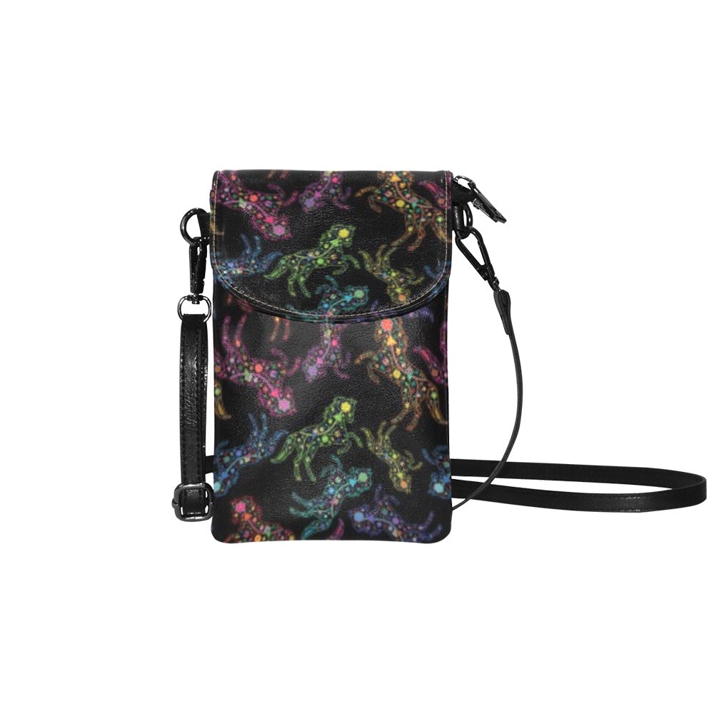 Neon Floral Horses Small Cell Phone Purse
