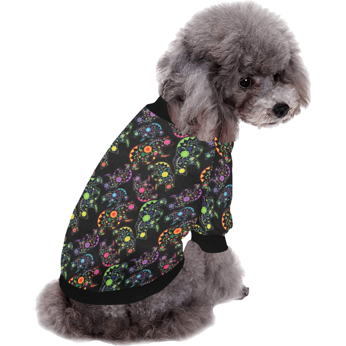 Neon Floral Bears Pet Dog Round Neck Shirt