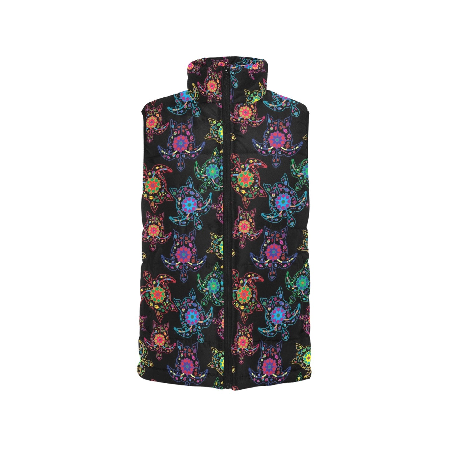 Neon Floral Turtles Men's Padded Vest Jacket