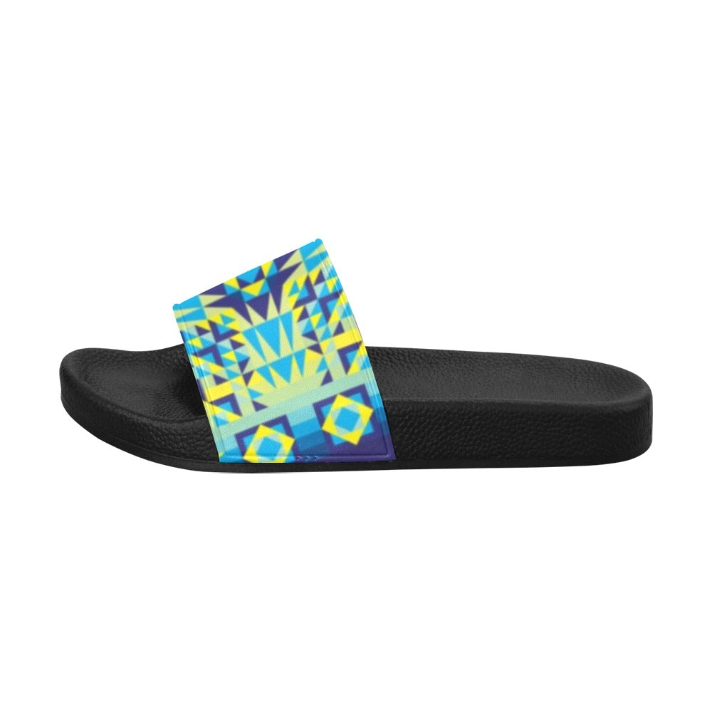 Kaleidoscope Jaune Bleu Men's Slide Sandals