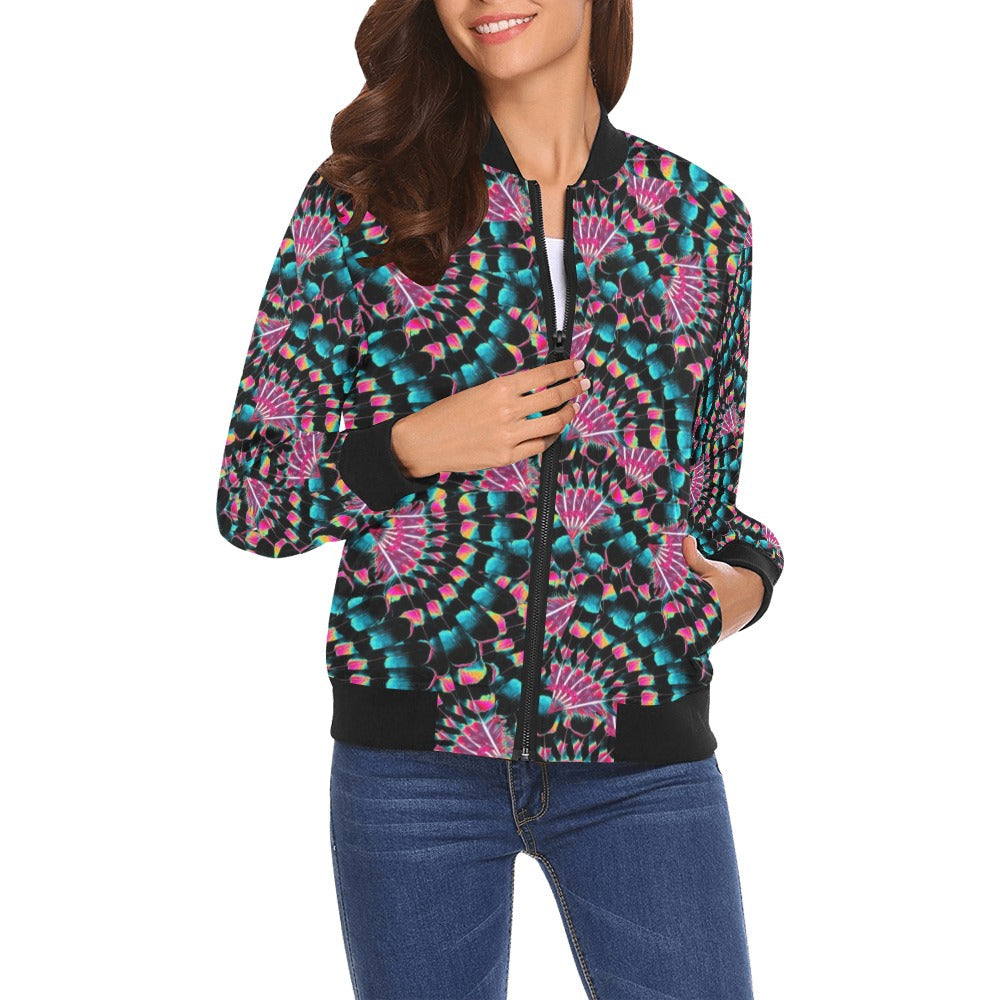 Hawk Feathers Heat Map Bomber Jacket for Women