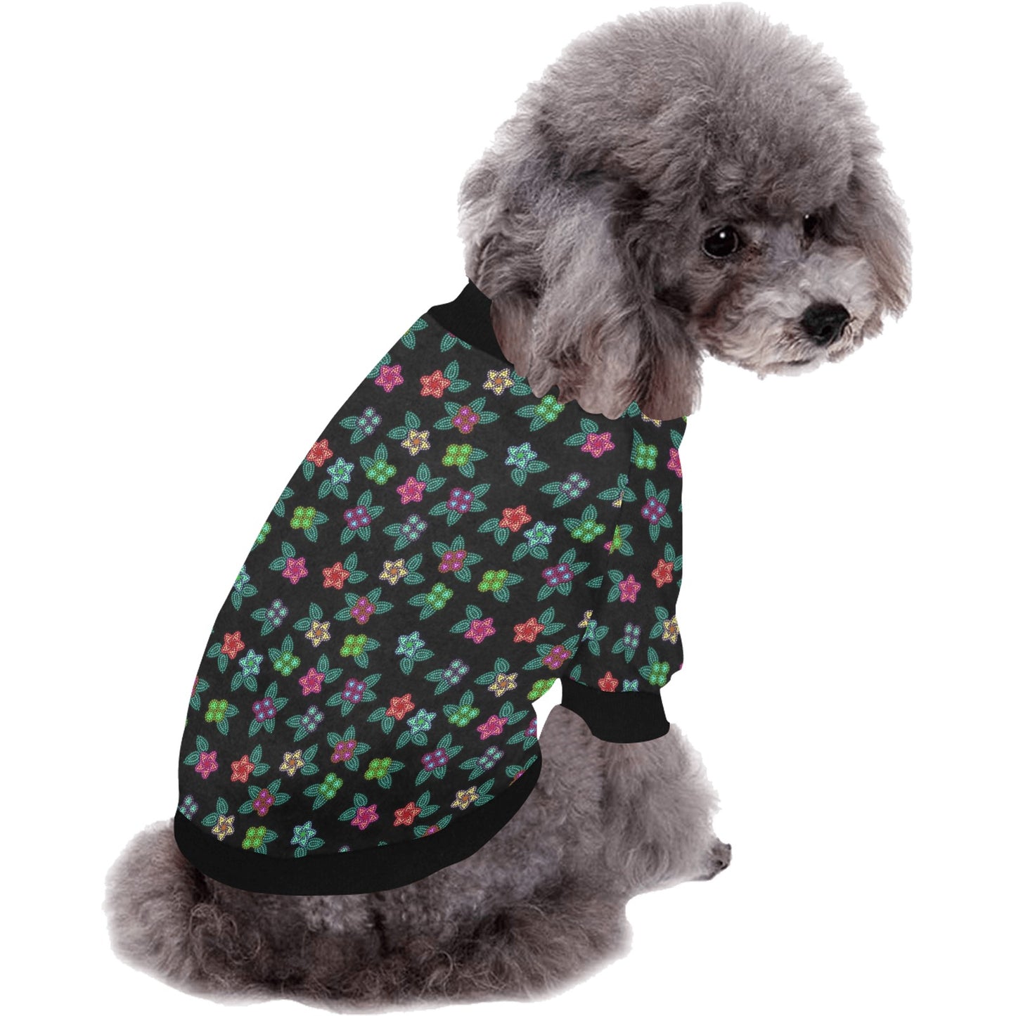 Berry Flowers Black Pet Dog Round Neck Shirt