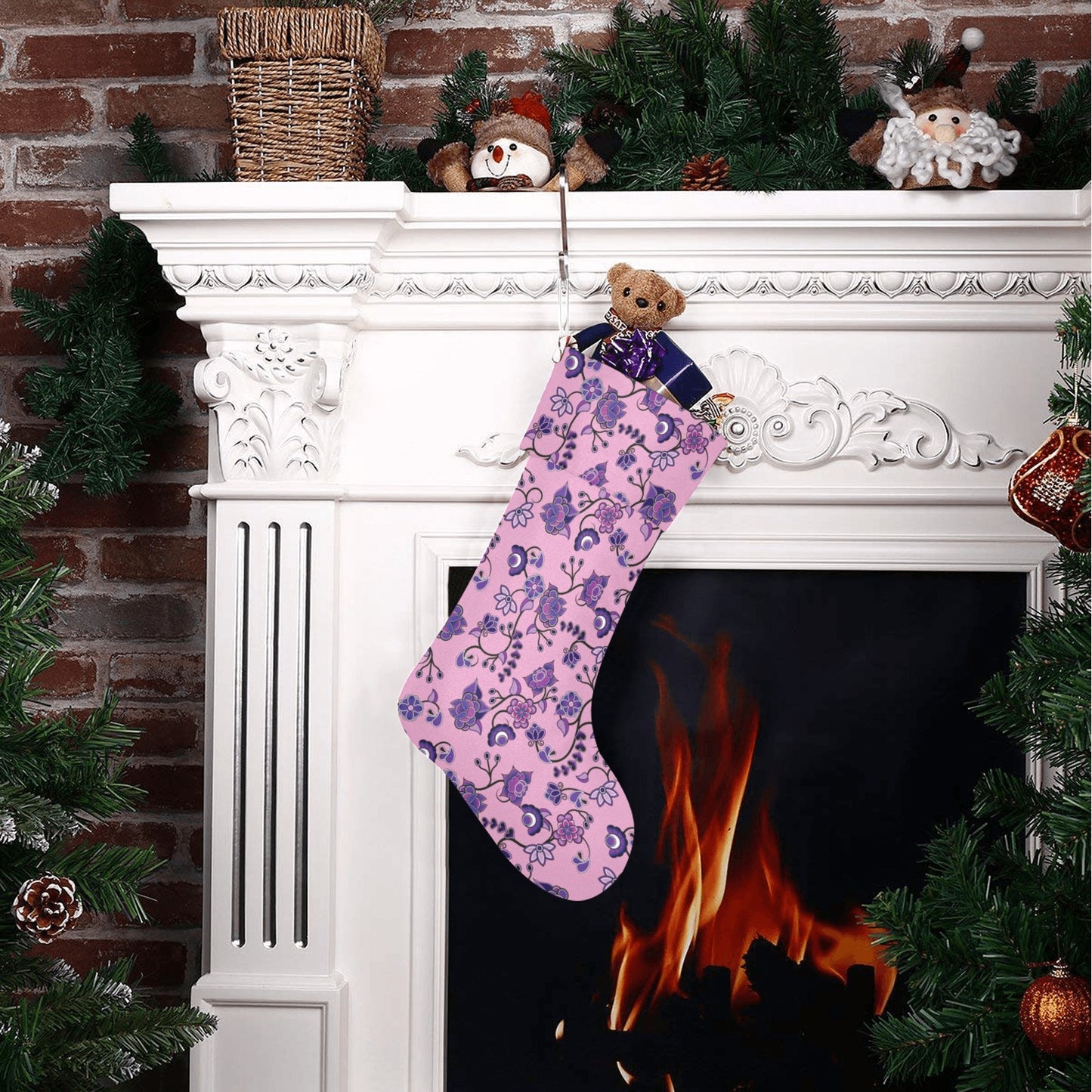 Purple Floral Amour Christmas Stocking