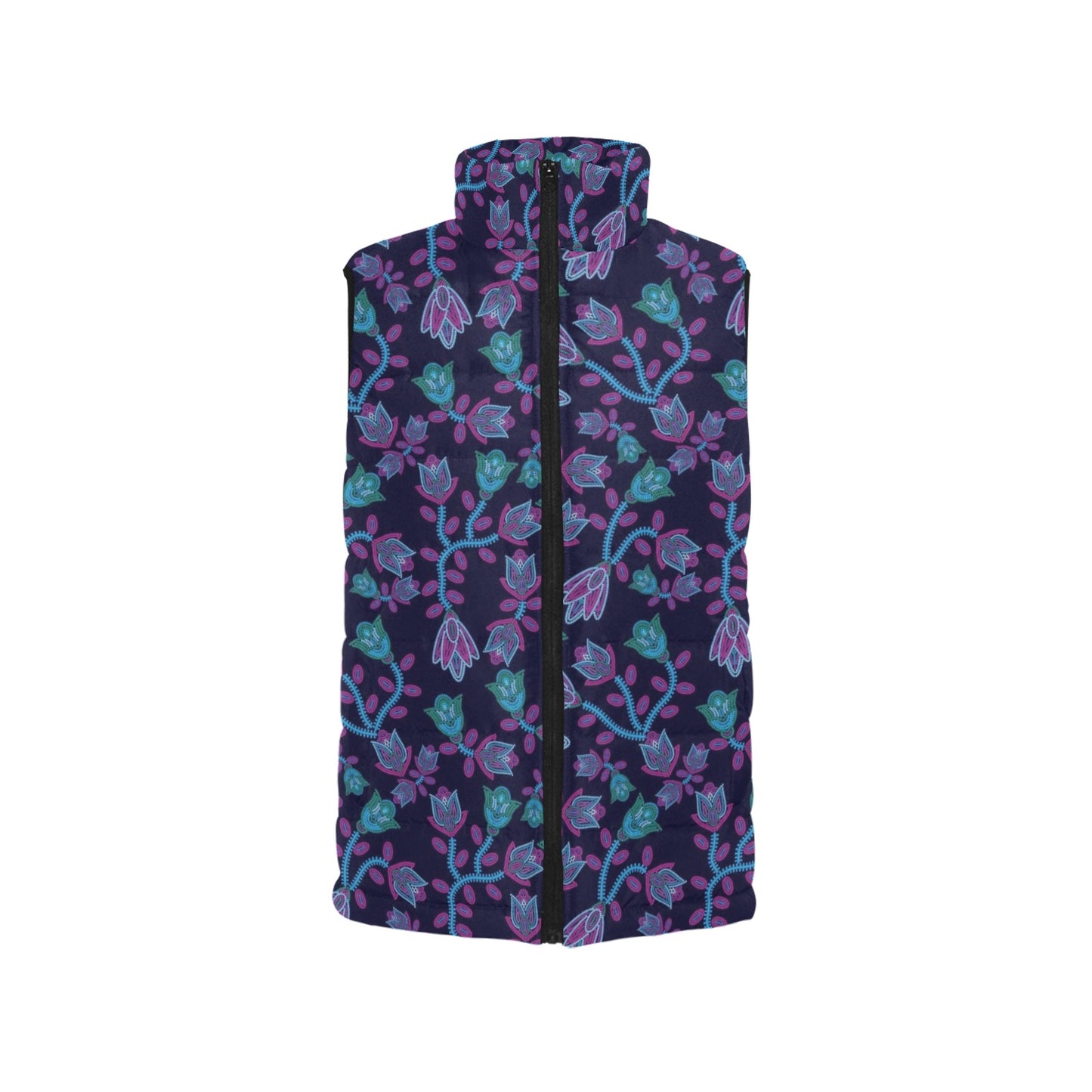 Beaded Blue Nouveau Women's Padded Vest Jacket