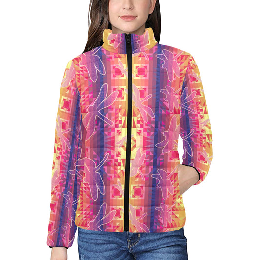 Kaleidoscope Dragonfly Women's Stand Collar Padded Jacket