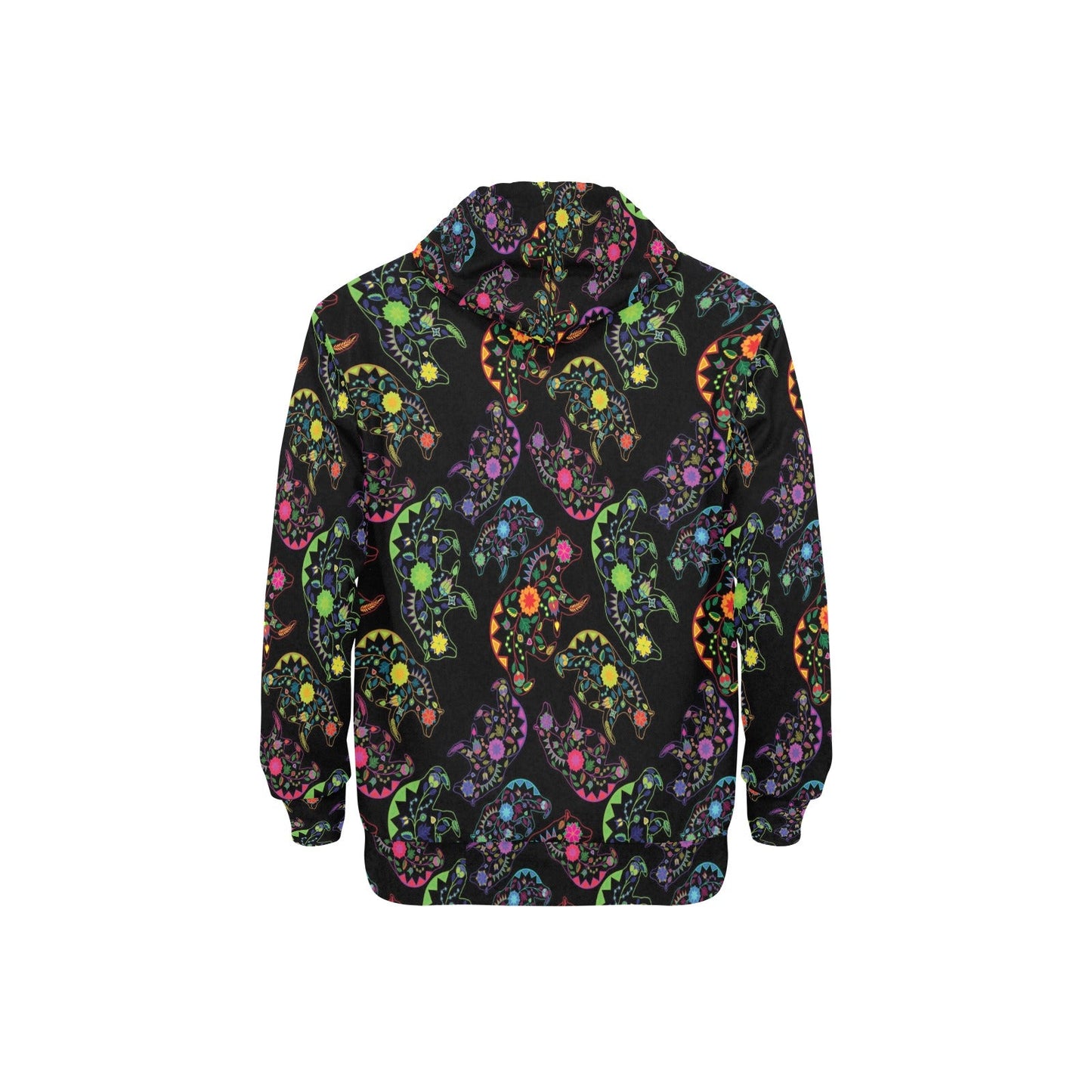 Neon Floral Bears Men's Long Sleeve Fleece Hoodie