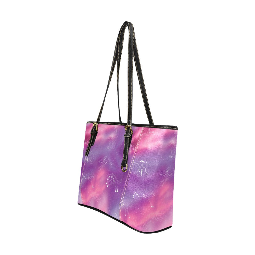 Animal Ancestors 7 Aurora Gases Pink and Purple Leather Tote Bag