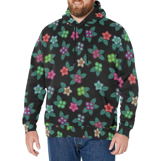 Berry Flowers Black Men's Long Sleeve Fleece Hoodie