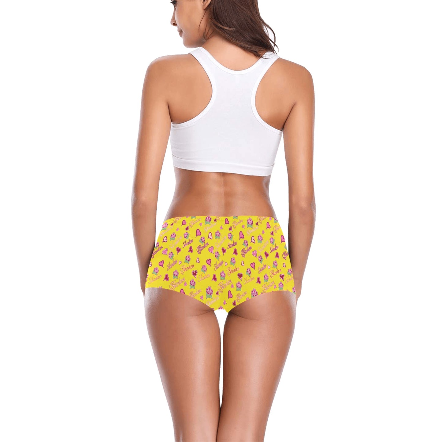 Ladies Skoden Floral Hearts Undergarment Yellow Women's Boyshort Panties (Model L31)