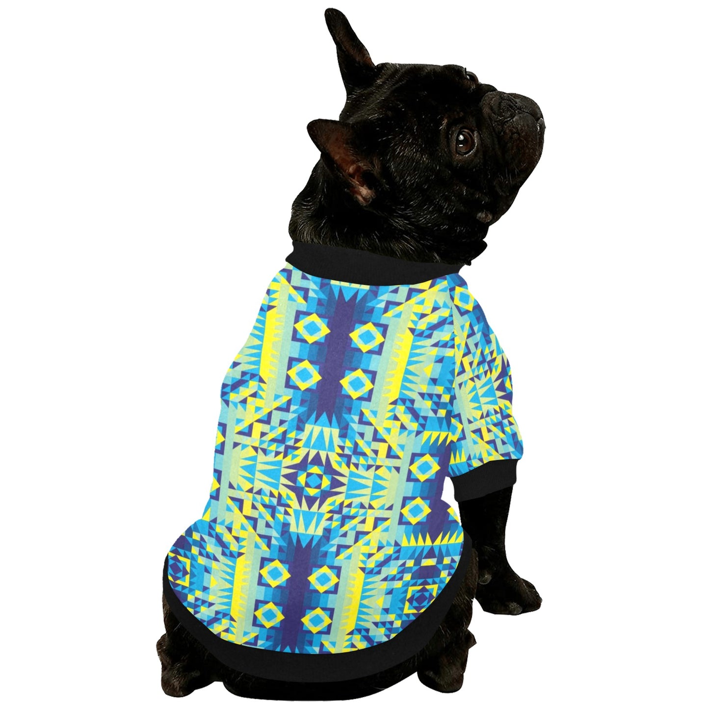 Kaleidoscope Jaune Bleu Pet Dog Round Neck Shirt