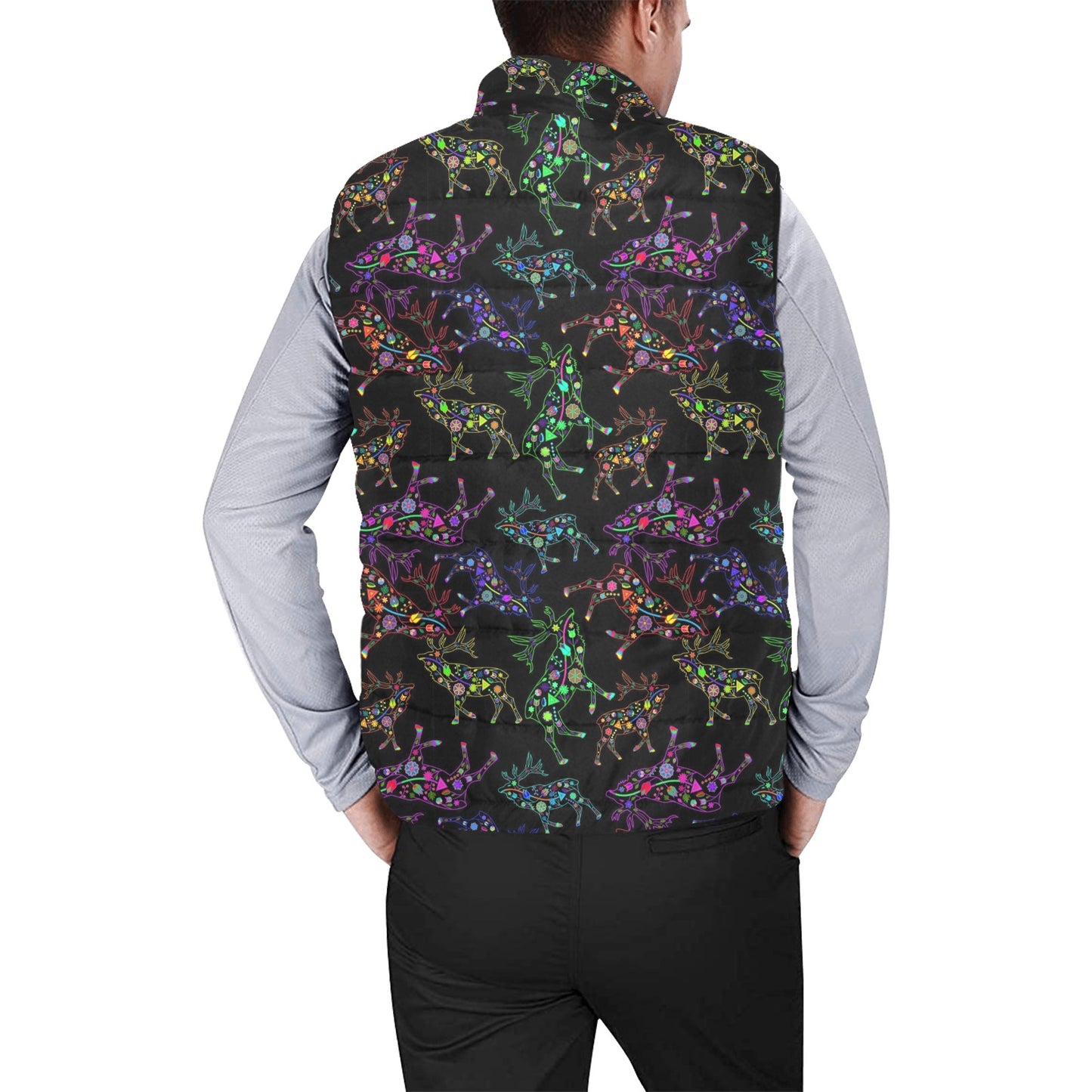 Neon Floral Elks Men's Padded Vest Jacket