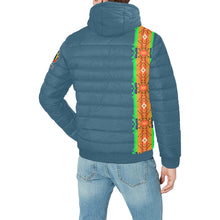 Load image into Gallery viewer, Denim Blanket Strip Men&#39;s Padded Hooded Jacket
