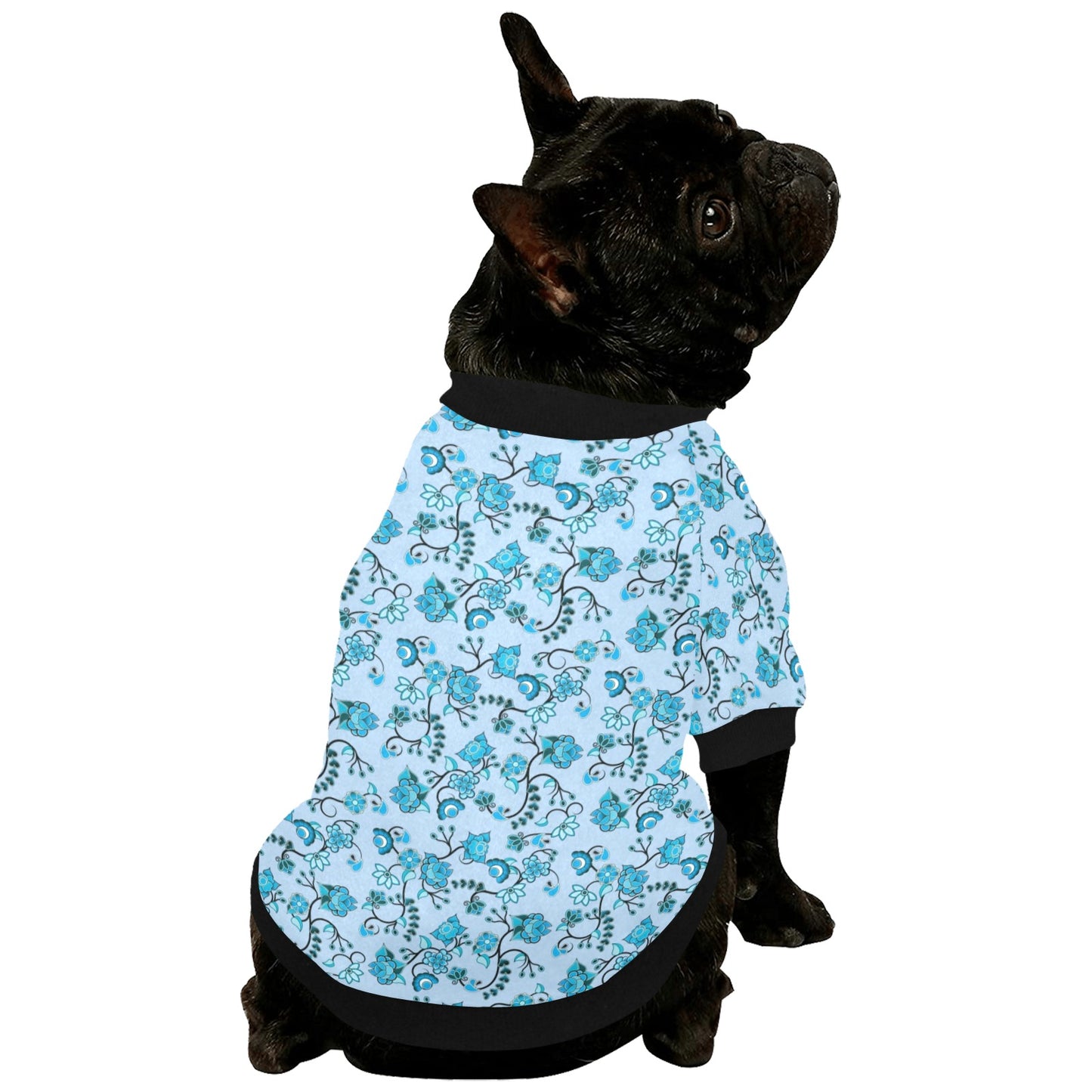 Blue Floral Amour Pet Dog Round Neck Shirt