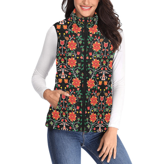 Floral Beadwork Six Bands Women's Padded Vest Jacket