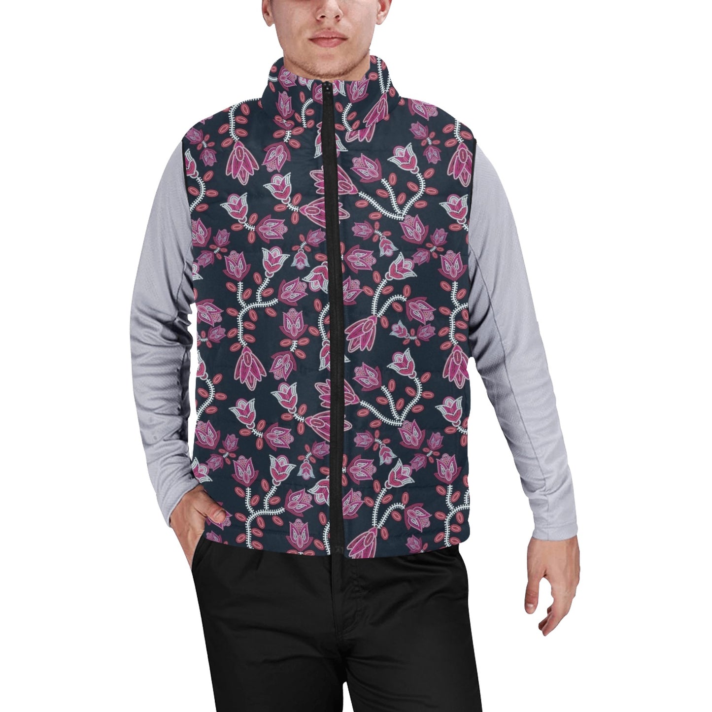 Beaded Pink Men's Padded Vest Jacket