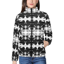 Load image into Gallery viewer, Between the Mountains Black and White Women&#39;s Stand Collar Padded Jacket
