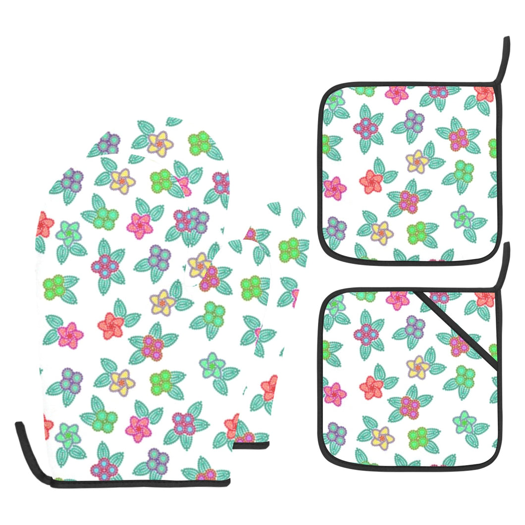 Berry Flowers White Oven Mitt & Pot Holder