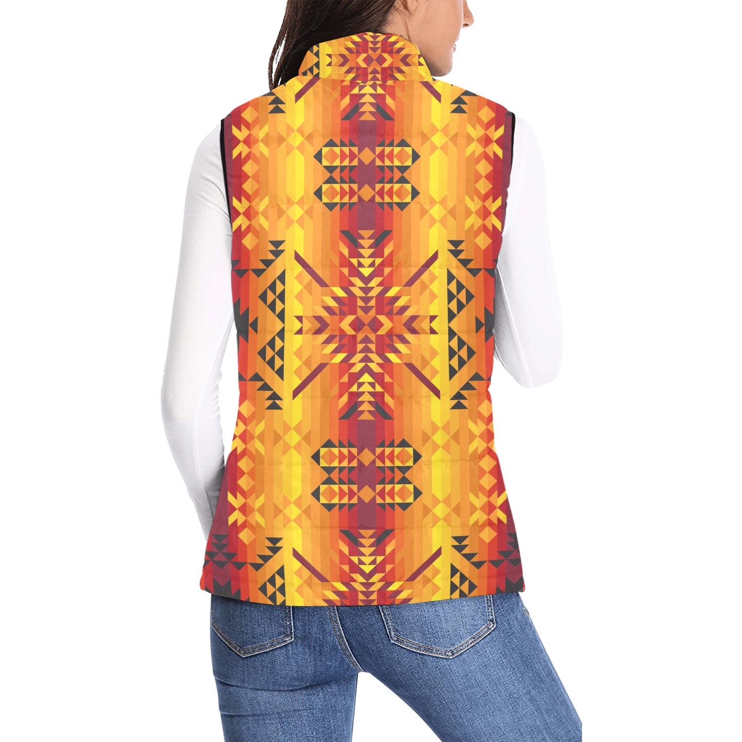 Desert Geo Yellow Red Women's Padded Vest Jacket