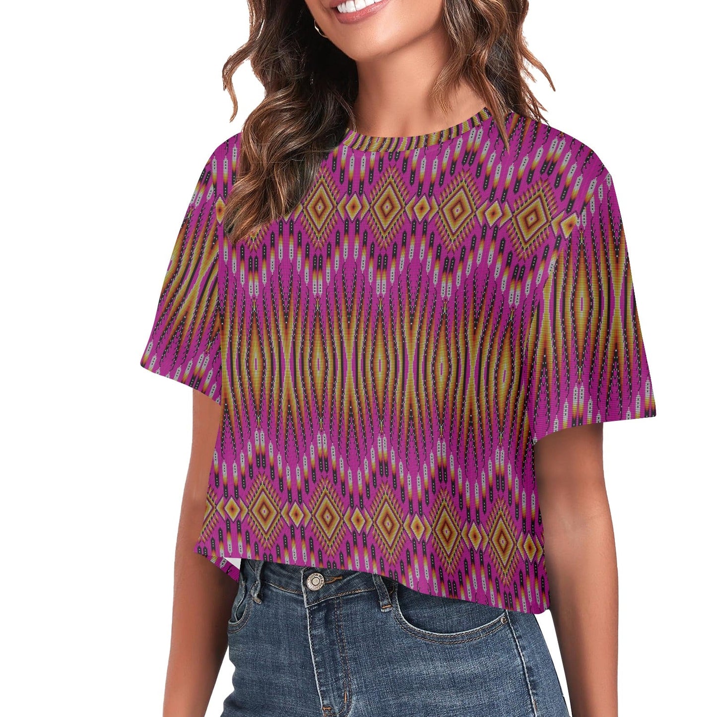 Fire Feather Pink Crop Top