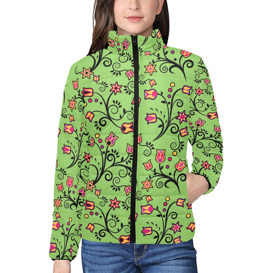 Light Green Yellow Star Women's Stand Collar Padded Jacket