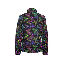 Load image into Gallery viewer, Neon Floral Hummingbirds Women&#39;s Stand Collar Padded Jacket
