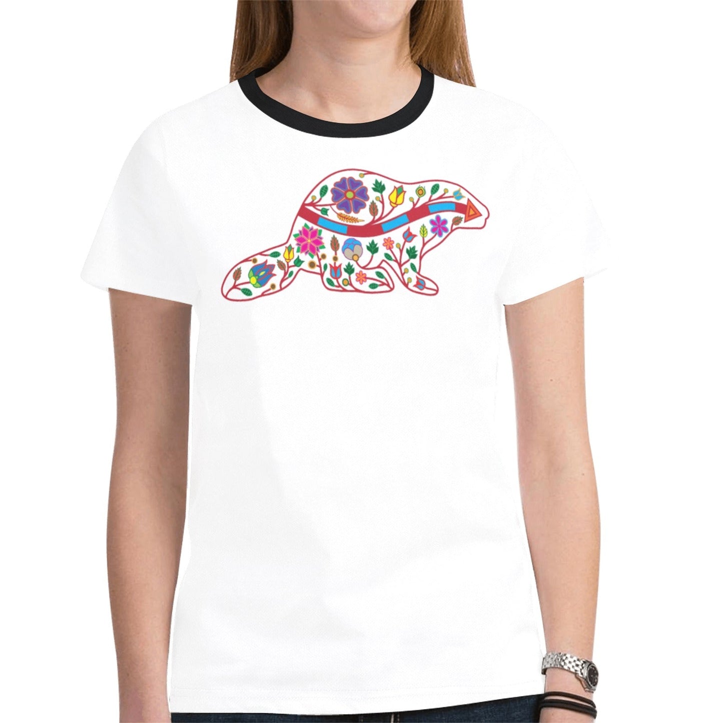 Floral Beaver Spirit Guide White Tee