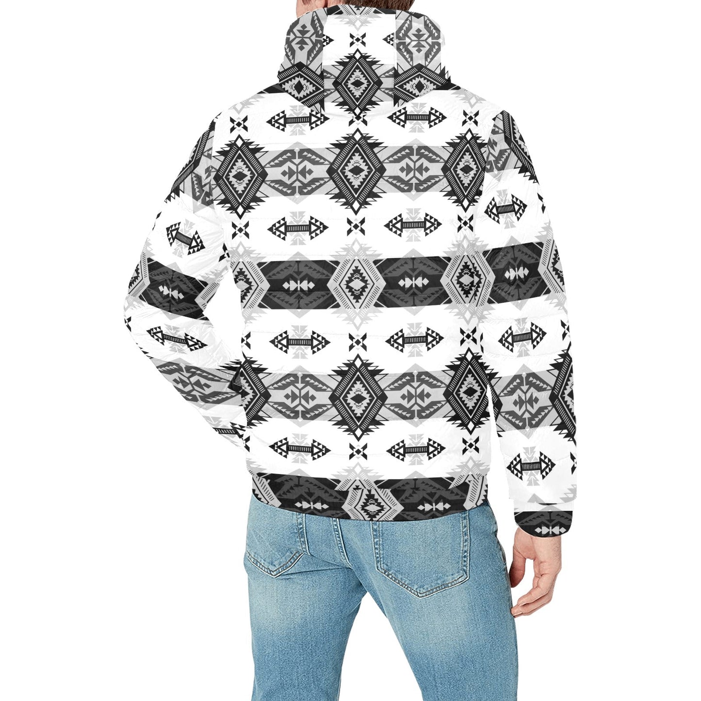 Sovereign Nation Black and White Men's Padded Hooded Jacket