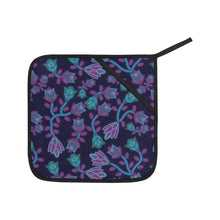 Load image into Gallery viewer, Beaded Blue Nouveau Oven Mitt &amp; Pot Holder
